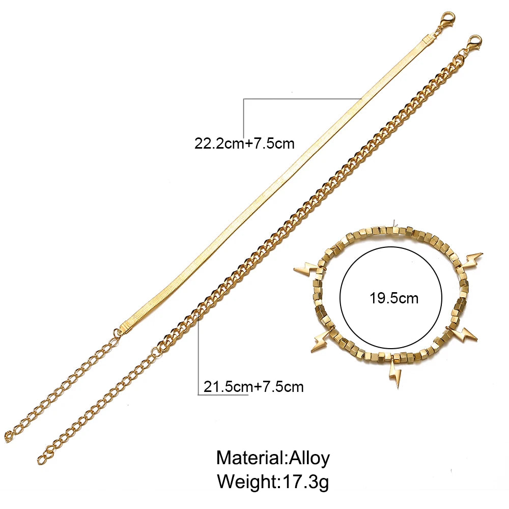 Fashion Gold Color Snake Chain Multilayer Anklets Women Beads Anklet Leg Chain Ankle Bracelets Beach Foot Jewelry Accessories