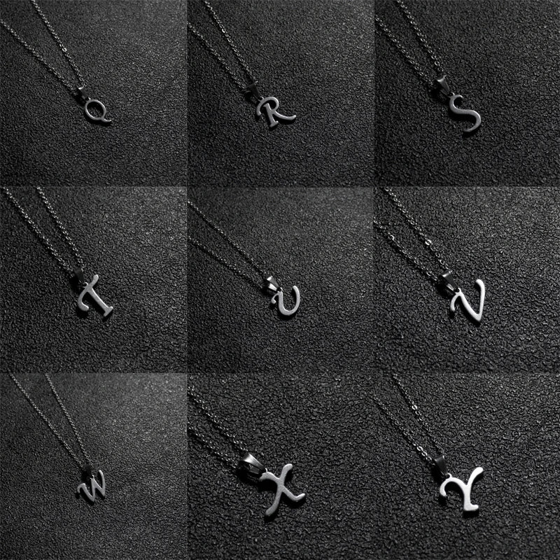 Silver Color Initial A-Z Letters Pendant Necklace for Women Men Trendy Stainless Steel Link Chain Necklaces Jewelry Gift