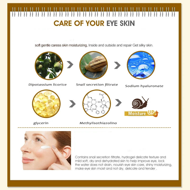 Snail Eye Cream Nourishing Dry Skin Fade Fine Lines Brighten Eye Collagen Cream Remove Dark Circles Eye Bags Skin Care Eye Gel