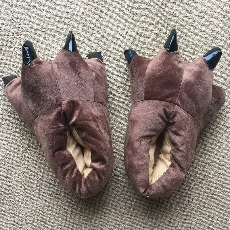 2025 Winter Warm Soft Indoor Floor Slippers Women Men Children Shoes Paw Funny Animal Christmas Monster Dinosaur Claw Plush Home