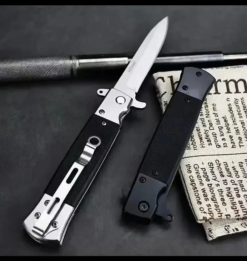 Outdoor portable foldable stainless steel outdoor high hardness tactical multi-purpose quick opening self-defense knife