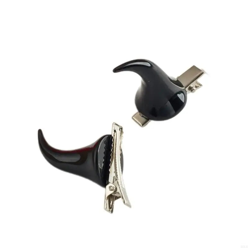 1pair Horn Hairpins Hot Girl Goth Duckbills Hair Clip Halloween Goth Ponytail Braids Hair Clip for Woman