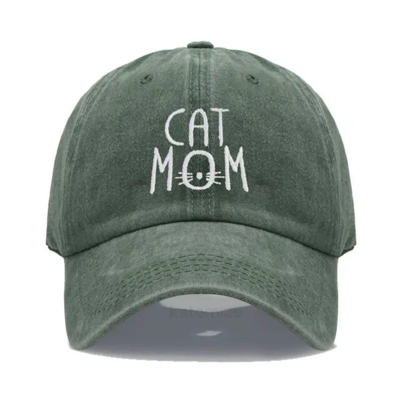 Washed Cotton Baseball Cap for Men & Women Unisex CAT MOM Embroidery Sun Protection Hat Outdoor Sports Wholesale & Dropshipping