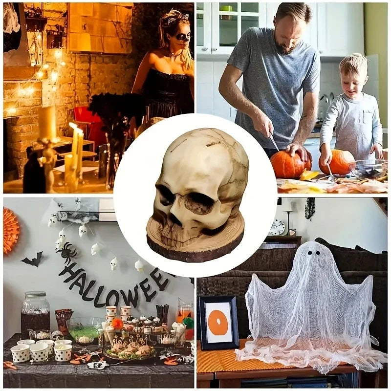 Skull Knife Holder Halloween Horror Kitchen Storage Head Rack Skeleton Knife and Fork Stand Desktop Ornaments Home Decoration