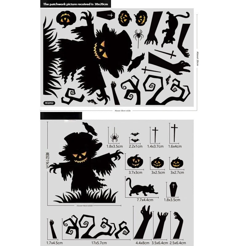Halloween Glass Showcase Scene Decoration Ghost Zombies Pumpkin Spiders Electrostatic Window Stickers Halloween Party Decoration