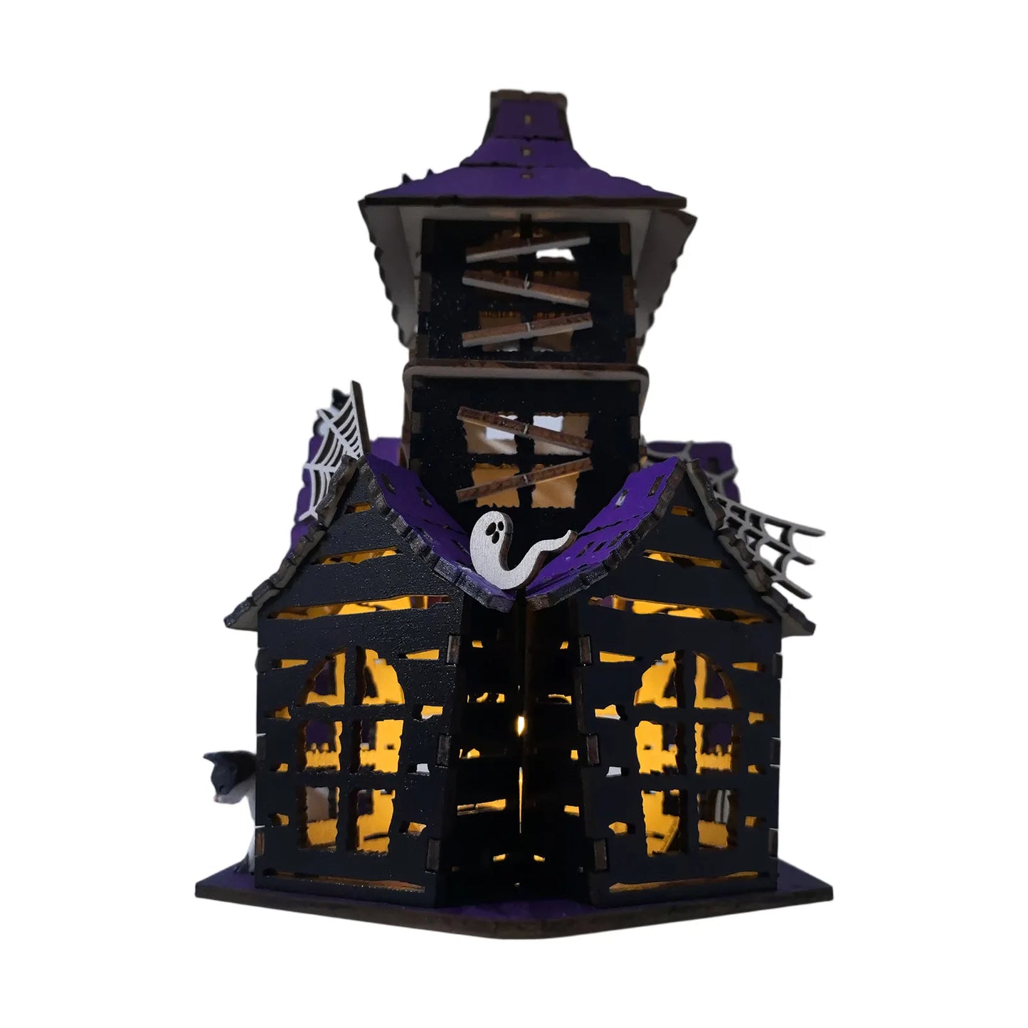 Halloween Haunted House DIY Kit, Creepy Home Decor Tabletop Ornament Wood Castle for Entrance Indoor Shelf Bedroom Living Room