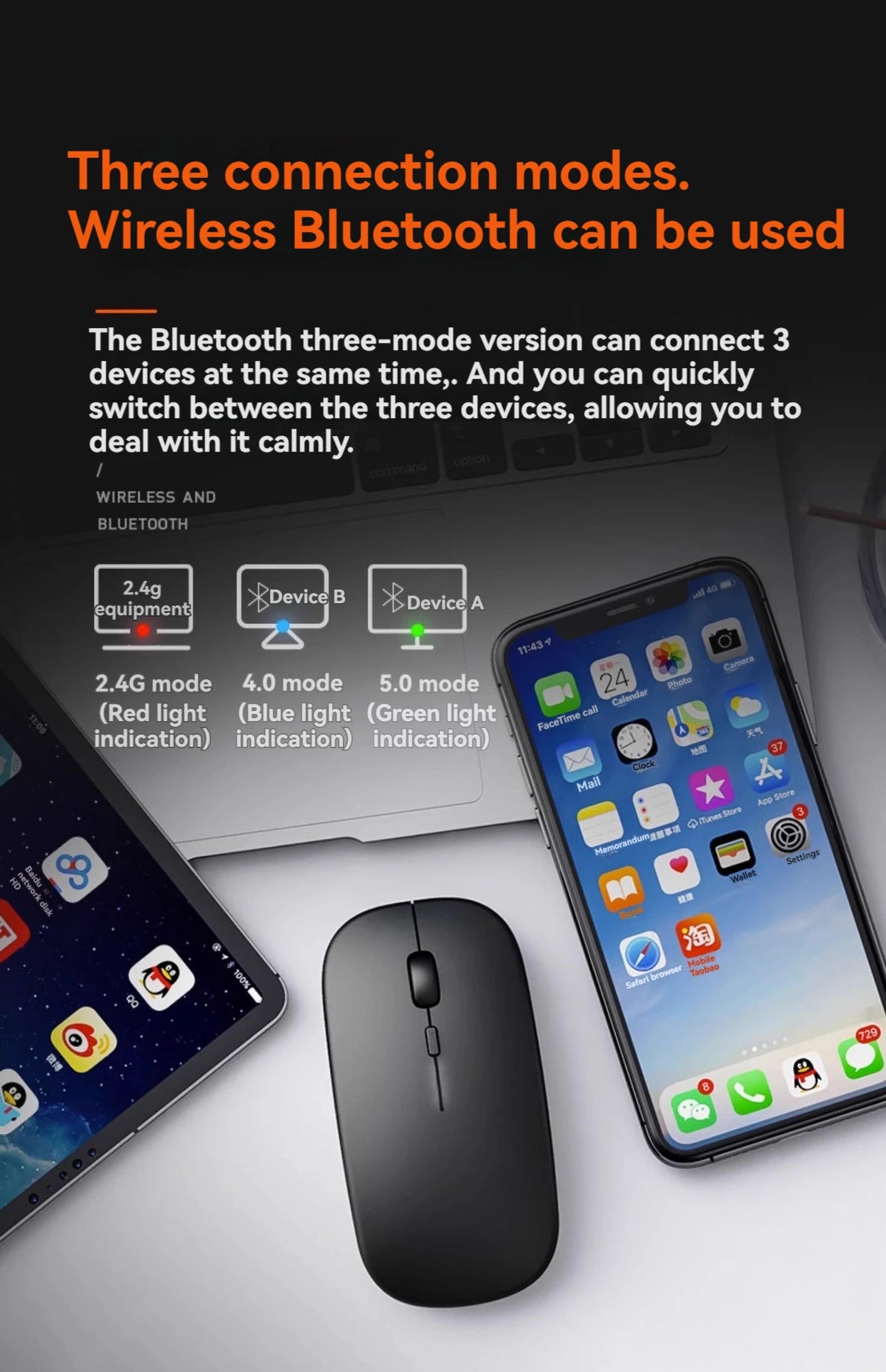 Bluetooth Mouse For iPad Samsung Huawei Lenovo Android Windows Tablet Battery Wireless Mouse For Notebook Computer