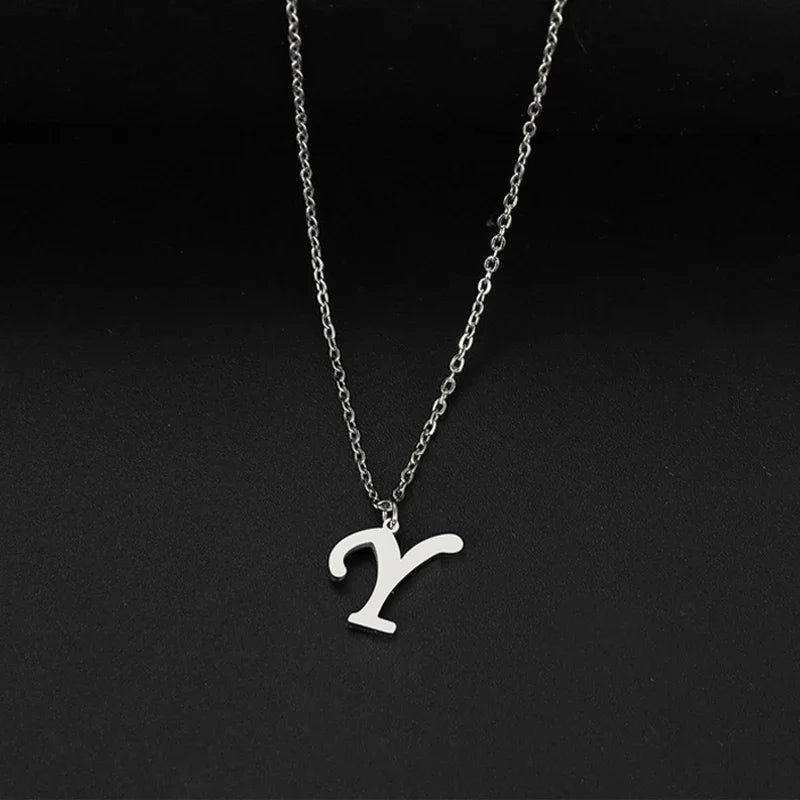 Silver Color Initial A-Z Letters Pendant Necklace for Women Men Trendy Stainless Steel Link Chain Necklaces Jewelry Gift