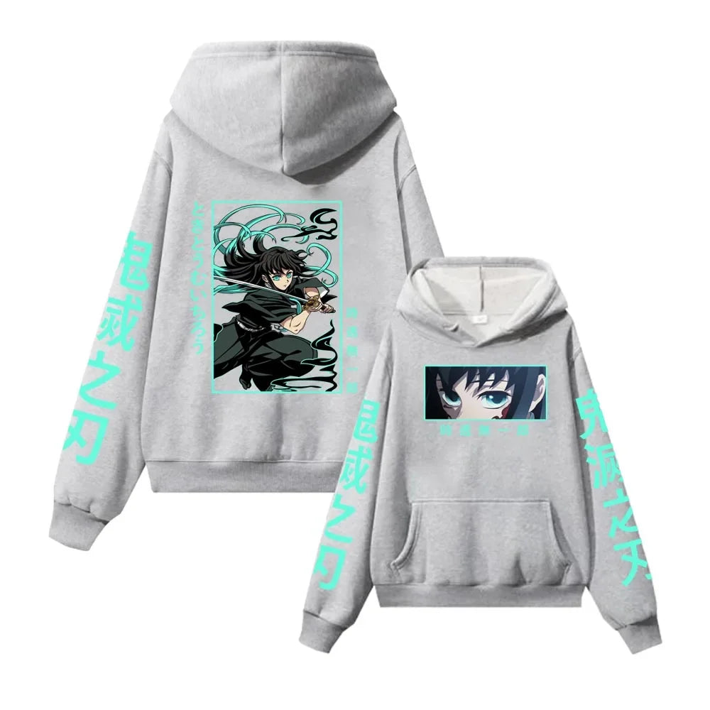 Muichiro Tokito Anime Hoodie For Men Women Demon Slayer Manga Pullover Casual Harajuku Streetwear Long Sleeves Loose Clothes