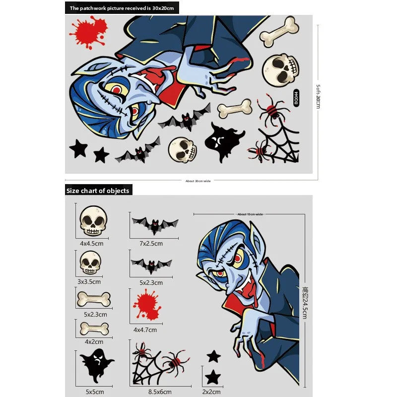 Halloween Glass Showcase Scene Decoration Ghost Zombies Pumpkin Spiders Electrostatic Window Stickers Halloween Party Decoration