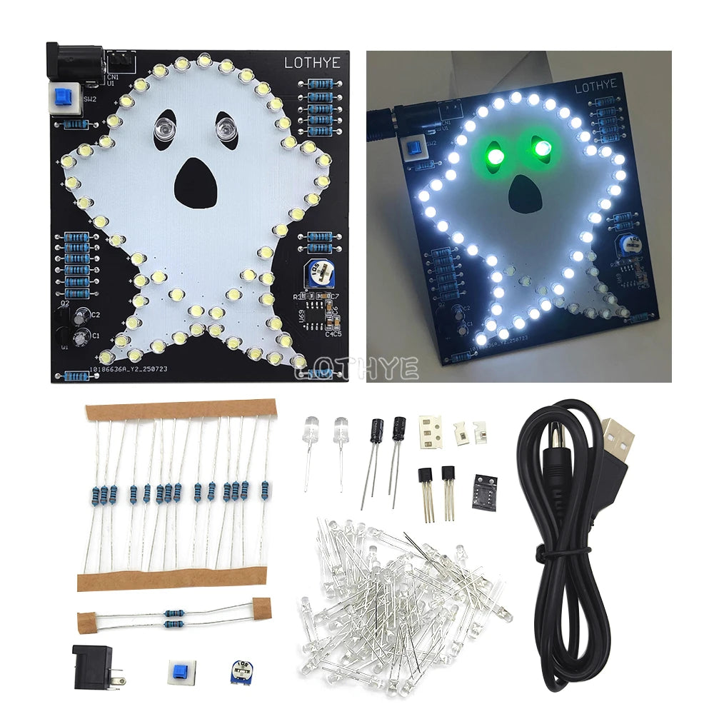 DIY Electronic Kit Skull Ghost Dynamic Kit Eyes Flashing Halloween Soldering Project Speaker Atmosphere Kit School Fun Welding
