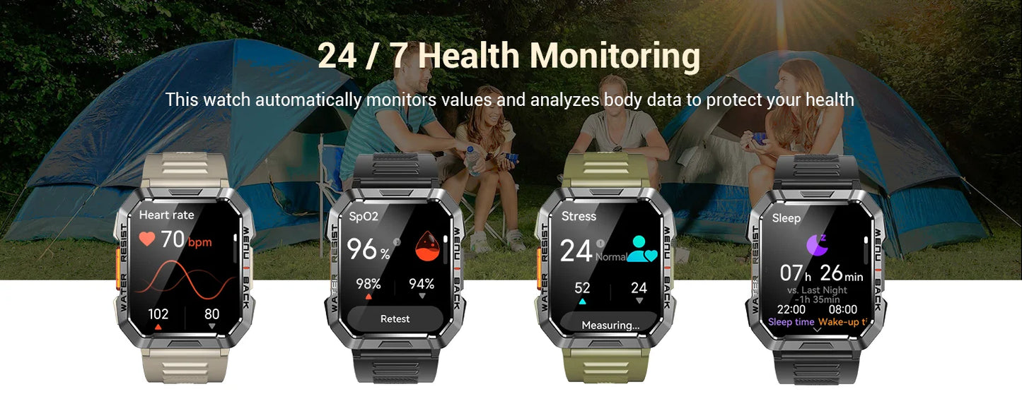 Blackview New Smart Watch 2.01'' HD Display Outdoor Men's Watches with Emergency Lighting Bluetooth Call Waterproof Smartwatch
