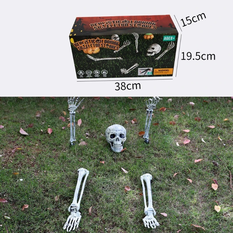 Halloween Realistic Skull Skeleton Head Human Hand Arms for Halloween Party Home Garden Lawn Decor Haunted House Horror Props