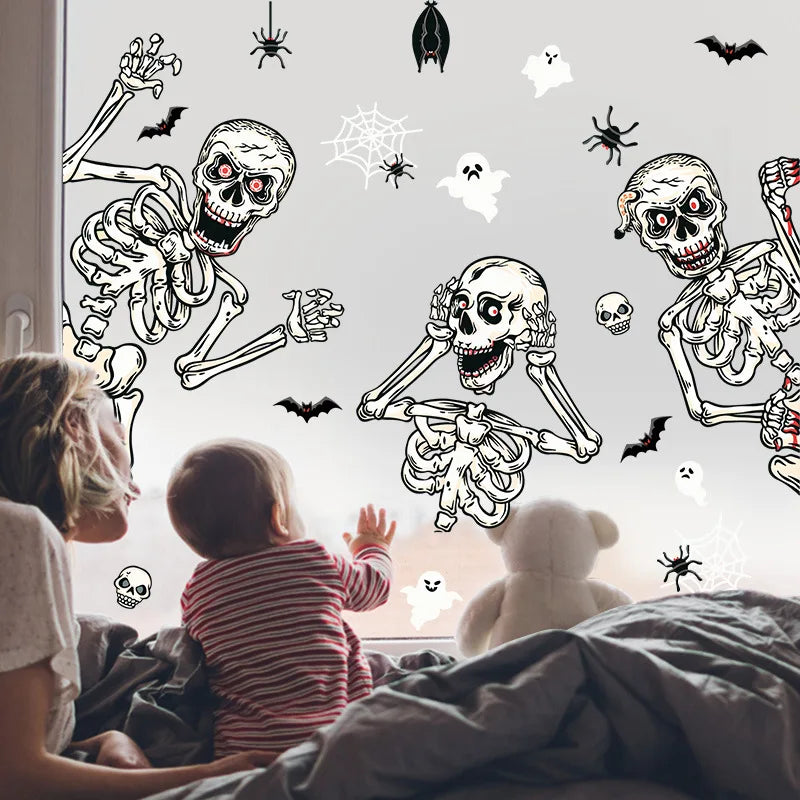 Halloween Glass Showcase Scene Decoration Ghost Zombies Pumpkin Spiders Electrostatic Window Stickers Halloween Party Decoration