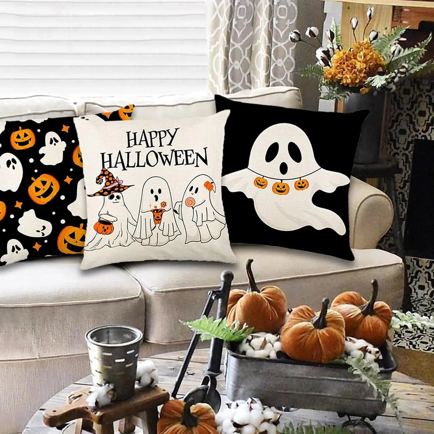 Spooky and Fun Halloween Pillow Covers: Happy Halloween, Ghost, Pumpkin Patterns & 'Boo Y'all' Sofa cushion cover,gift