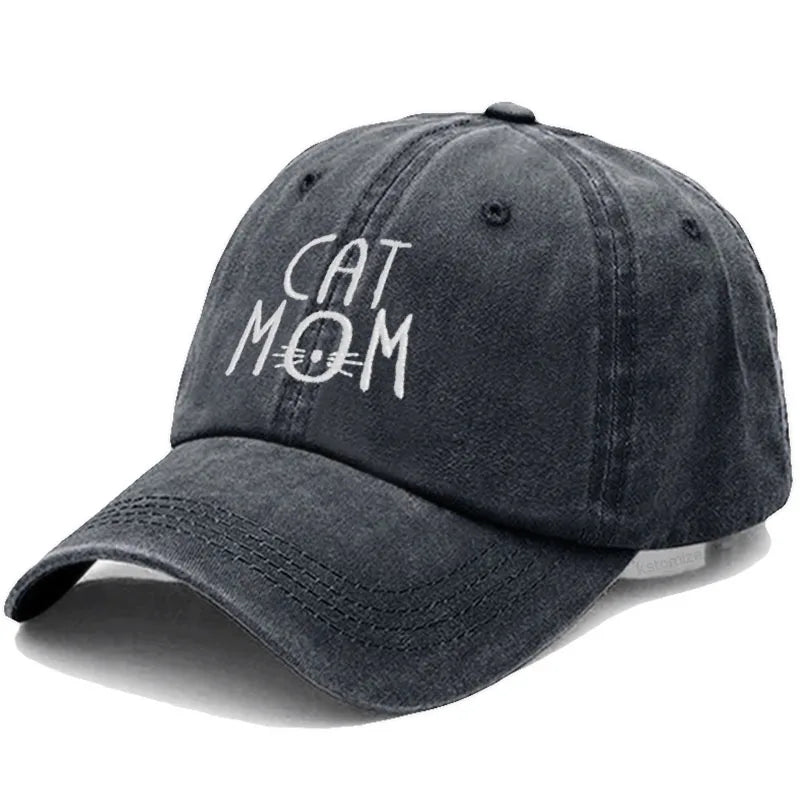 Washed Cotton Baseball Cap for Men & Women Unisex CAT MOM Embroidery Sun Protection Hat Outdoor Sports Wholesale & Dropshipping