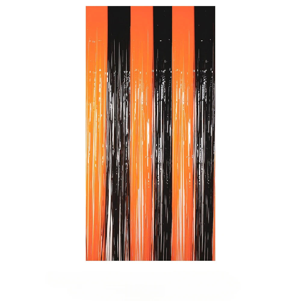 1Halloween Theme Spanish Blood Handprint Door Curtain Orange Black Rain Silk Curtain,Horror Atmosphere Props Party Decoration Do