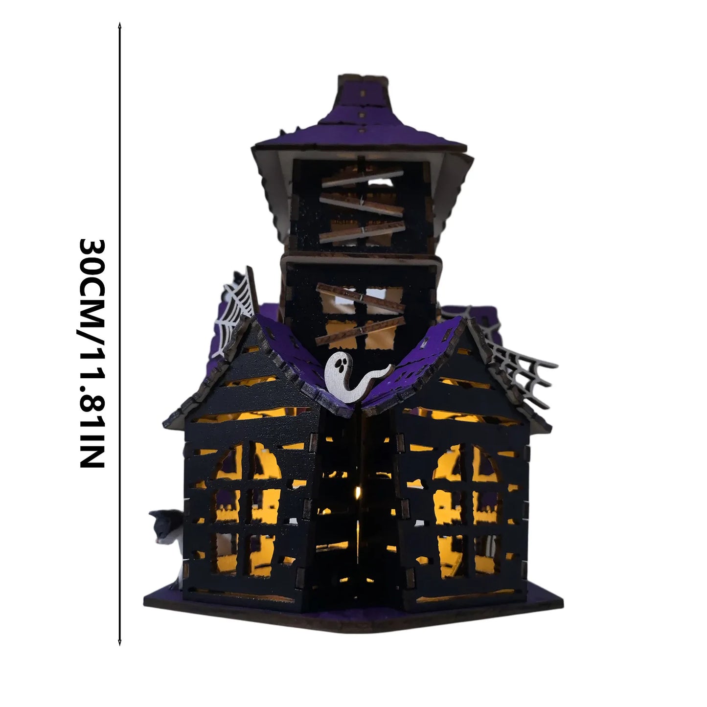 Halloween Haunted House DIY Kit, Creepy Home Decor Tabletop Ornament Wood Castle for Entrance Indoor Shelf Bedroom Living Room