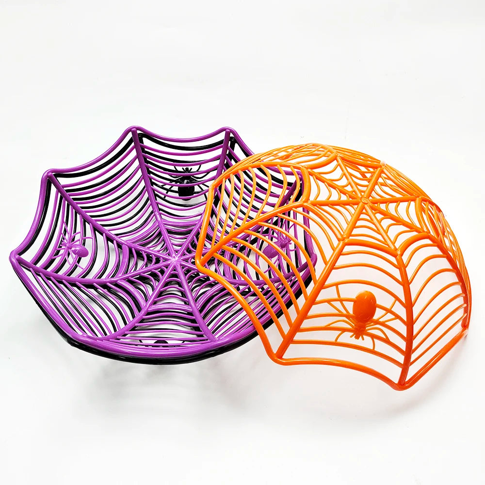 Halloween Candy Basket Plastic Spider Web Fruit Plate Black Biscuit Snack Basket Trick or Treat Halloween Decoration 2024
