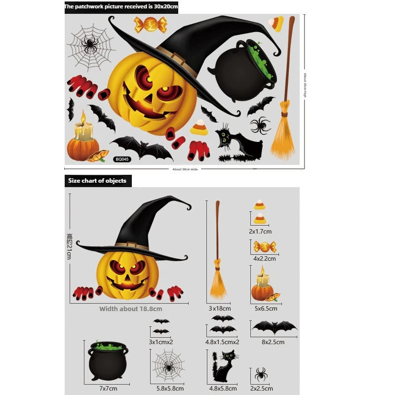 Halloween Glass Showcase Scene Decoration Ghost Zombies Pumpkin Spiders Electrostatic Window Stickers Halloween Party Decoration