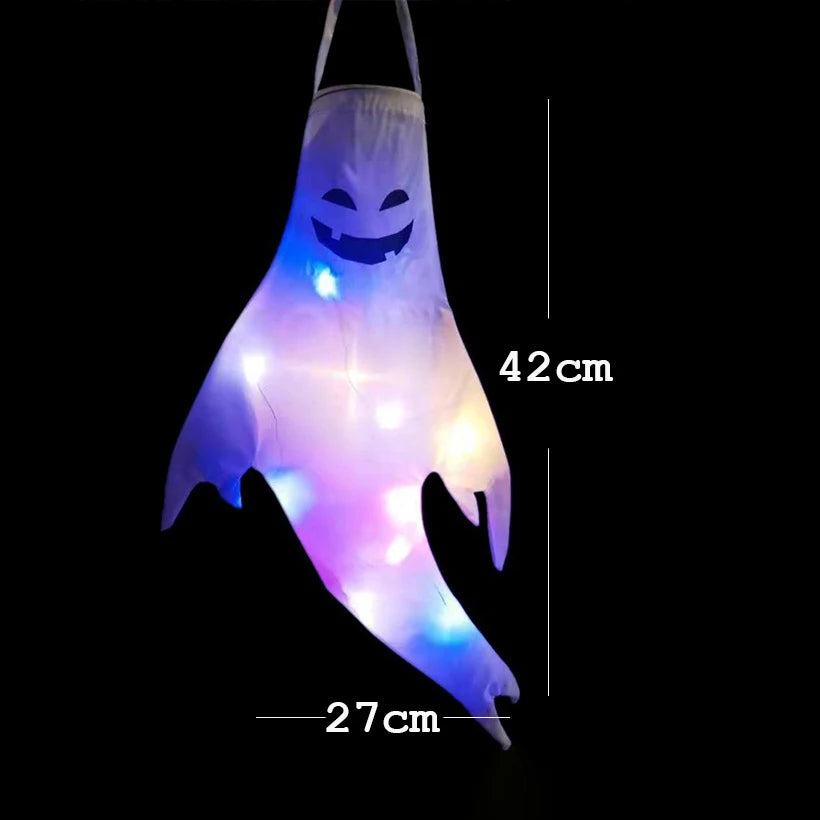 Halloween Ghost Hanging with LED Light Spooky Ghost Flag Indoor Outdoor Prop Decoration Tree Pendant Ornament Party DIY Supplies