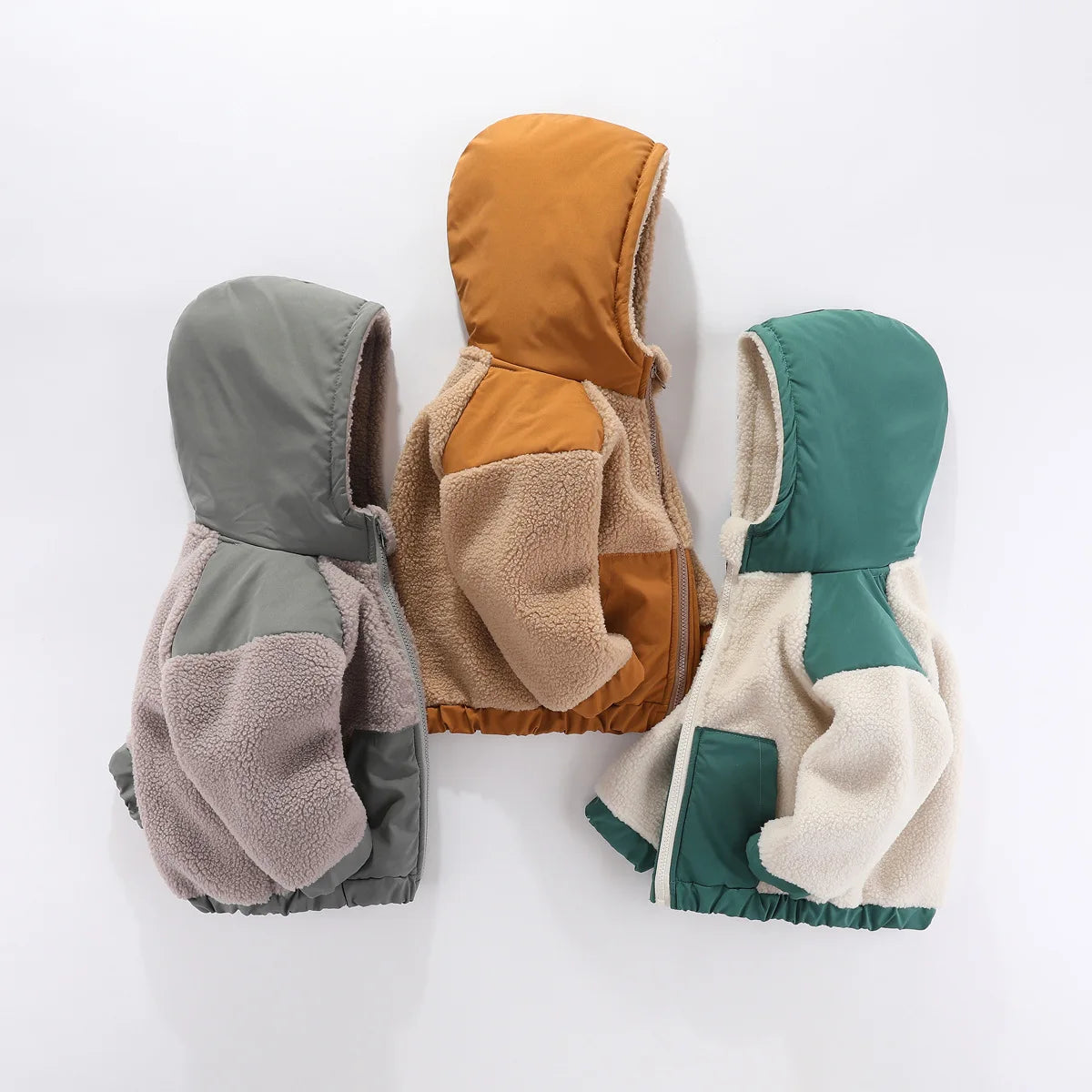 2024 Autumn/Winter New Thickened Cotton Coat Lamb Fleece Warm Hooded Color Block Coat 2-7 Year Old Outdoor Childrens Coat