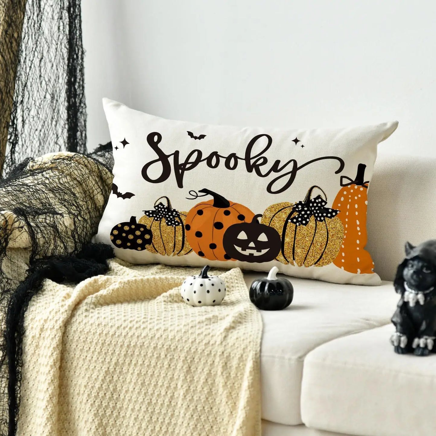 30x50cm Halloween Cushion Cover, Linen Bats Ghoast Skull Pumpkin Rectangle Pillow Covers ,Cushion Cases for Home Sofa Chair