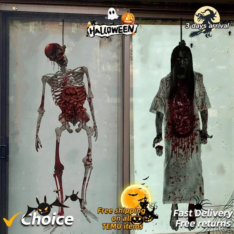 Halloween Ghost Paper Skeleton Window Stickers Can Move Scary Ghost Window Stickers for Windows Glass Walls Party Decorations