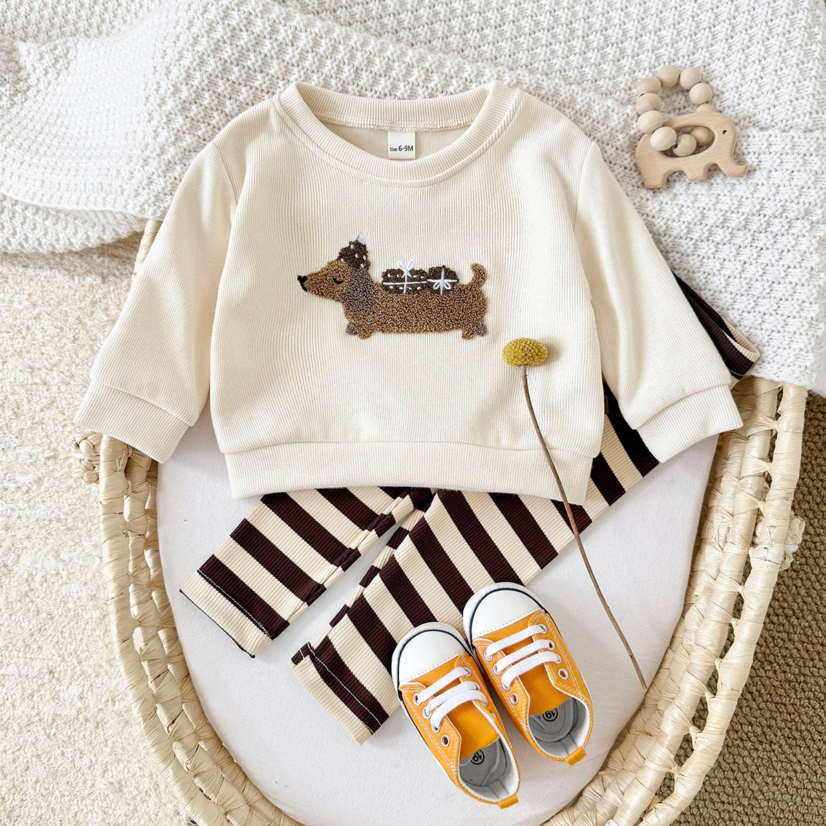 Infant Baby Boys Girls Sets Kids 2Pcs Cartoon Embroidery Long Sleeve Top+Pants Cotton SportsSuit Spring Autumn Toddler Outfit