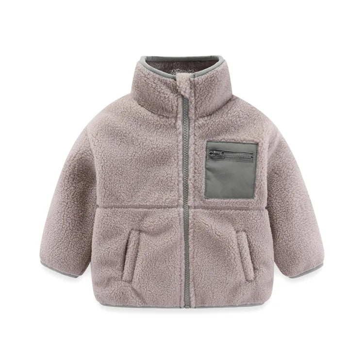 2024 Autumn/Winter New Thickened Cotton Coat Lamb Fleece Warm Hooded Color Block Coat 2-7 Year Old Outdoor Childrens Coat