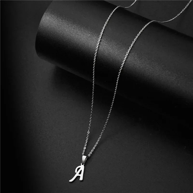Silver Color Initial A-Z Letters Pendant Necklace for Women Men Trendy Stainless Steel Link Chain Necklaces Jewelry Gift