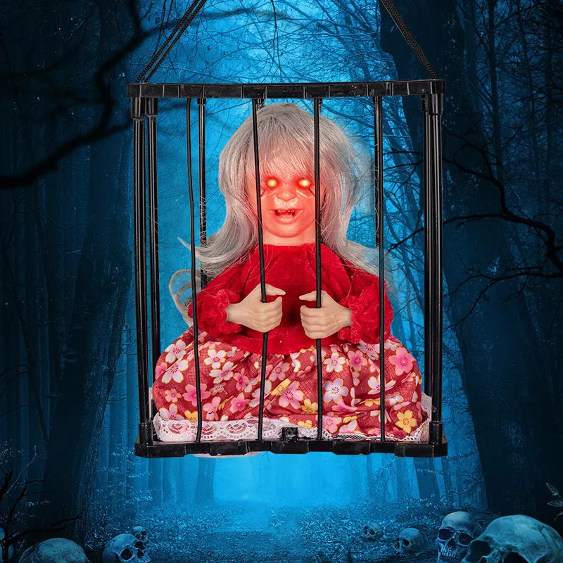 Halloween Skeleton Toy Electric Horror Flashing Light Sound Doll Scary Ghost Prisoner Haunted House Horror Party Props Decor