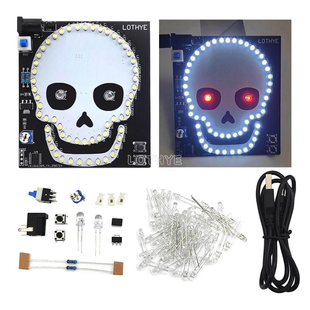DIY Electronic Kit Skull Ghost Dynamic Kit Eyes Flashing Halloween Soldering Project Speaker Atmosphere Kit School Fun Welding