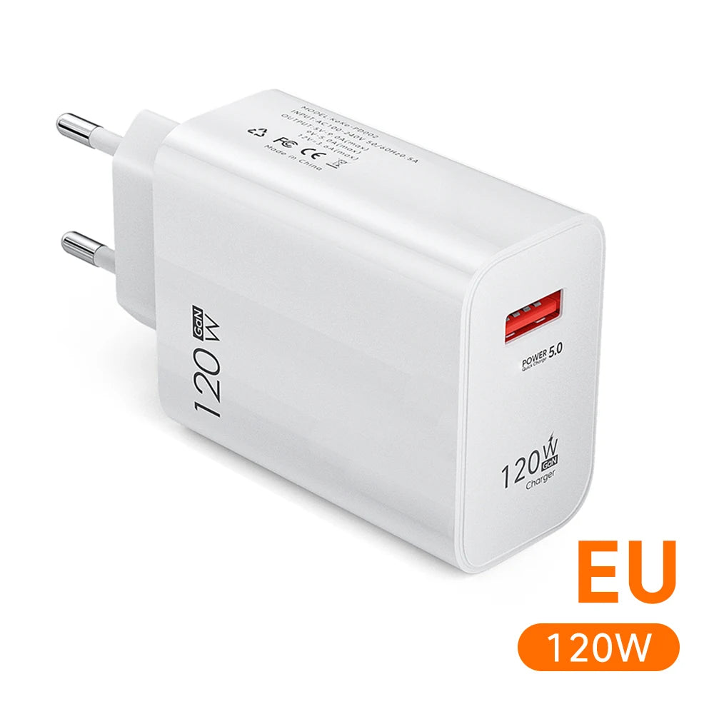 GAN 120W USB Charger Fast Charging Type C Cable Mobile Phone Chargers For Huawei Samsung Xiaomi 12 Quick Charge 5.0 USB C Cable
