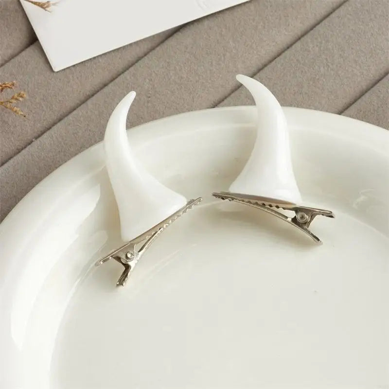 1pair Horn Hairpins Hot Girl Goth Duckbills Hair Clip Halloween Goth Ponytail Braids Hair Clip for Woman