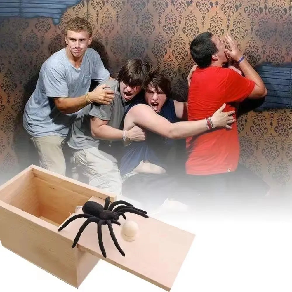 Funny Surprise Joke Prank Happy Box Wooden Spider Box Toys Christmas Scary Toys Target Adult Boy Halloween Festival Party Props