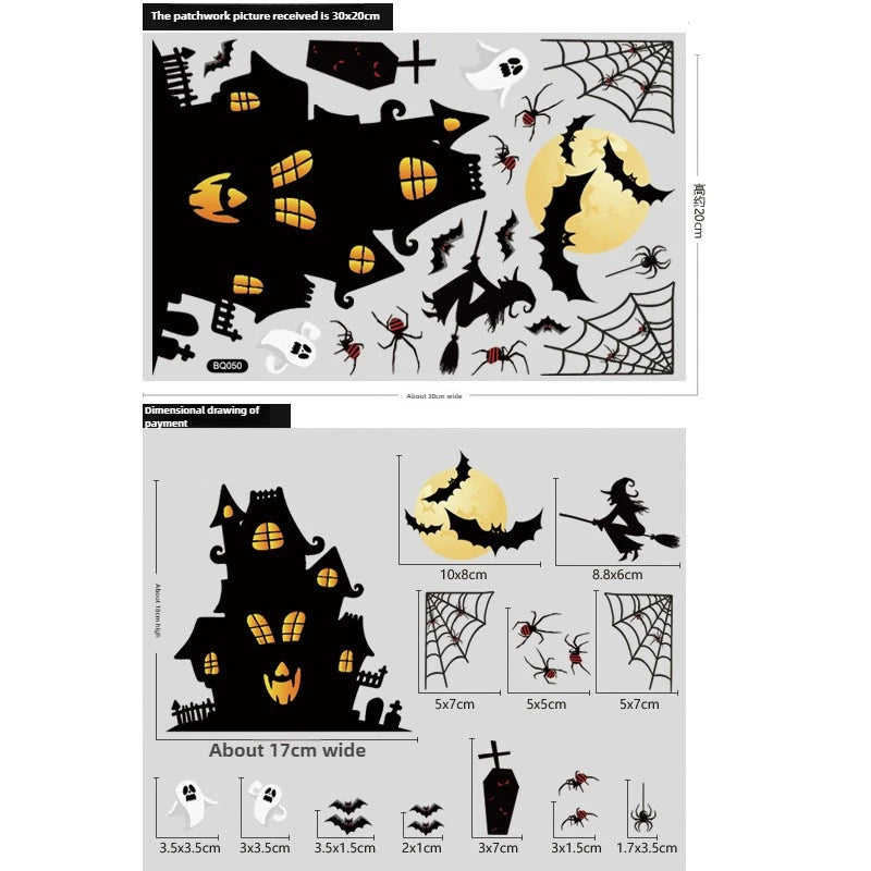 Halloween Glass Showcase Scene Decoration Ghost Zombies Pumpkin Spiders Electrostatic Window Stickers Halloween Party Decoration