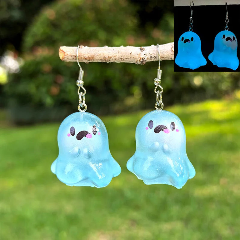 Halloween Luminous Ghost Earrings For Women Glow In The Dark 3D Cartoon Resin Ghost Night Light Earring All Saints' Day Jewelry