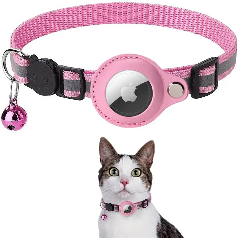 Anti-lost Cat Collar for Airtag GPS Tracker Protective Case with Bell Reflective Cats Necklace Kitten Puppy Pet Accesories