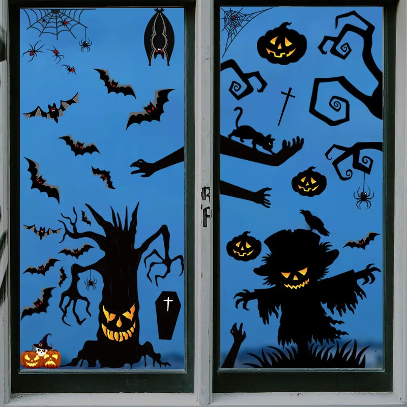 Halloween Glass Showcase Scene Decoration Ghost Zombies Pumpkin Spiders Electrostatic Window Stickers Halloween Party Decoration