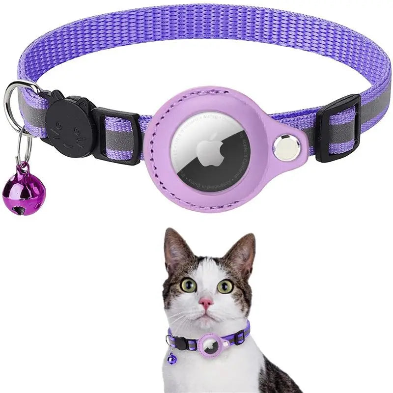 Anti-lost Cat Collar for Airtag GPS Tracker Protective Case with Bell Reflective Cats Necklace Kitten Puppy Pet Accesories