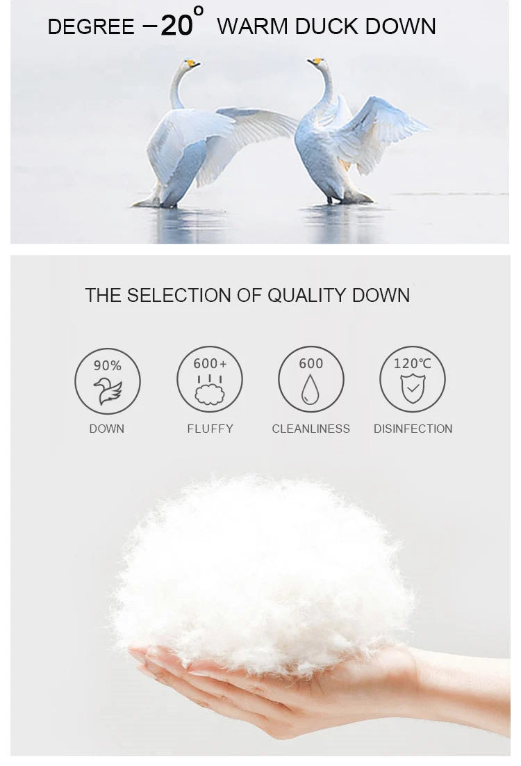 Janveny 2025 New Winter Thickened Puffer Down Jacket Women Warm Hooded Medium Length Loose Solid Color 90% White Duck Down Coat
