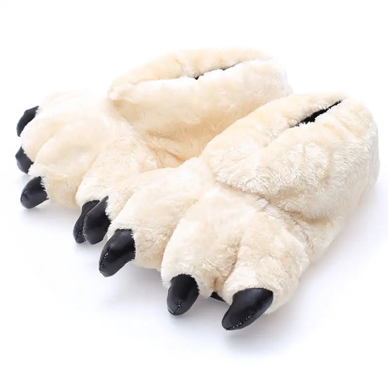 Black furry fur slippers men unisex chunky bigfoot shoes 2024 creative slip on bear paw slippers couples plush indoor shoes