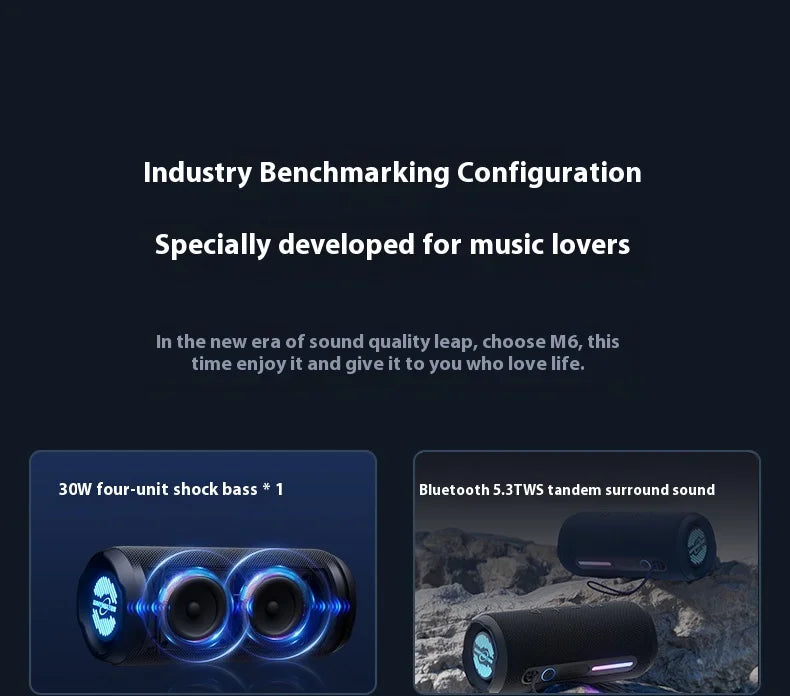 M6 30W High Quality Portable  Subwoofer Hopestar Speaker  360° Surround Sound IP67 Waterproof Dustproof RGB LED 4000mah