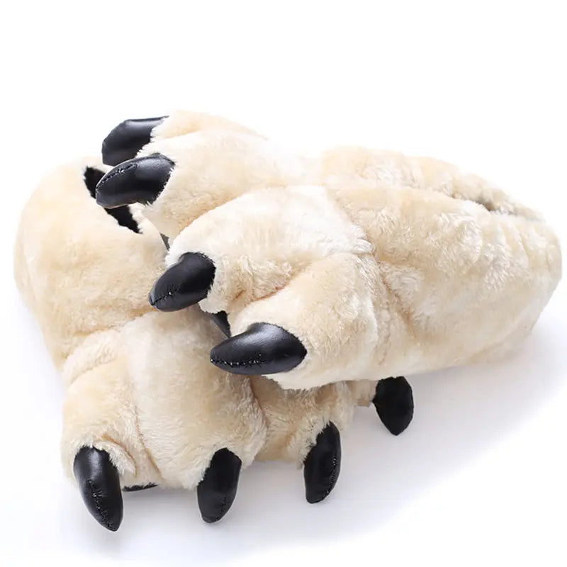 Black furry fur slippers men unisex chunky bigfoot shoes 2024 creative slip on bear paw slippers couples plush indoor shoes