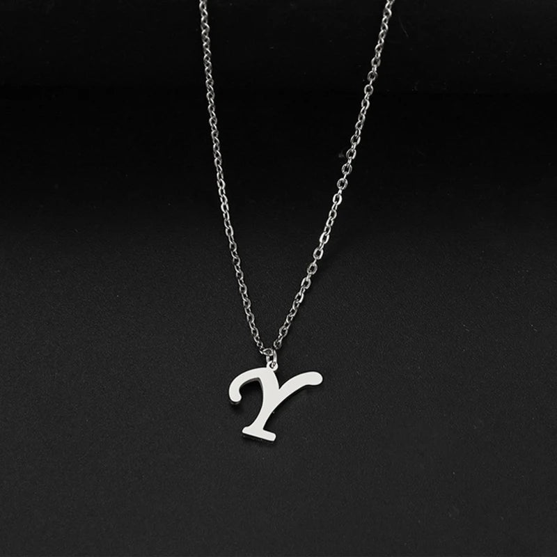 Silver Color Initial A-Z Letters Pendant Necklace for Women Men Trendy Stainless Steel Link Chain Necklaces Jewelry Gift