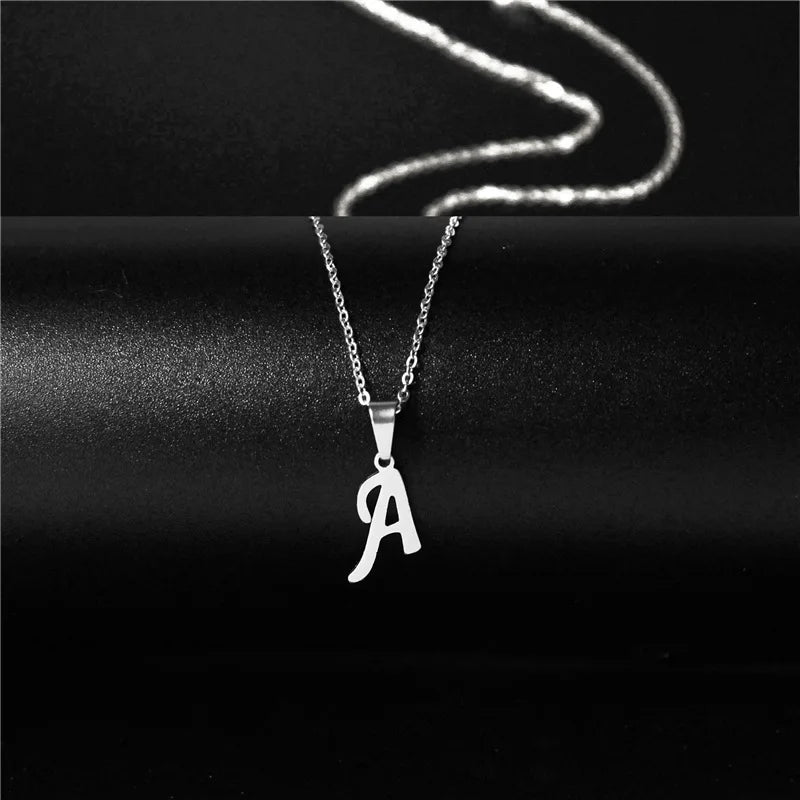Silver Color Initial A-Z Letters Pendant Necklace for Women Men Trendy Stainless Steel Link Chain Necklaces Jewelry Gift