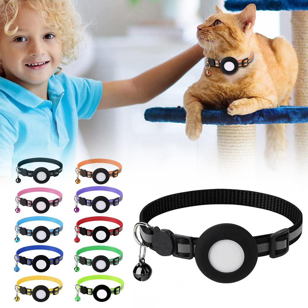 Anti-Lost Cat Collar For Airtag GPS Tracker Protective Case With Bell Reflective Cats Necklace Kitten Accesories Pet Products