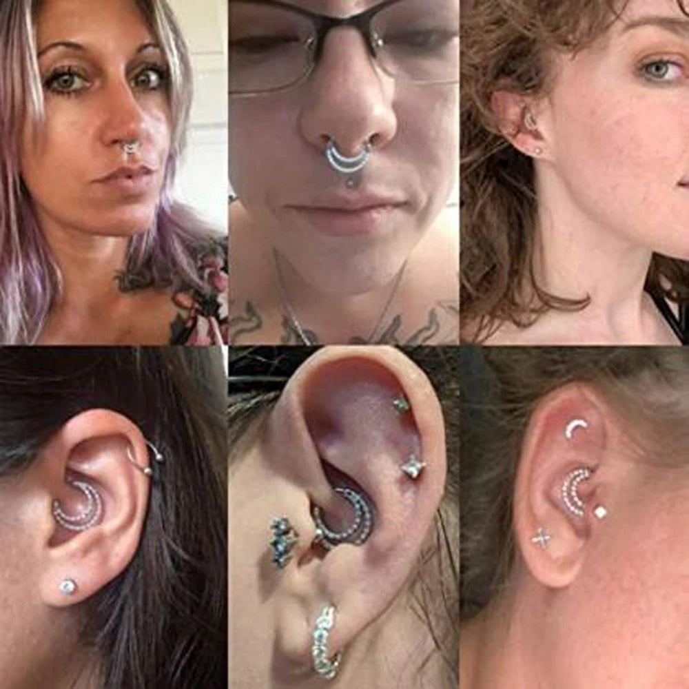 1piece Surgical Steel Micro Zircon Nose Hinged Ring Forward Septum Clicker Ear Cartilage Tragus Body Jewelry 16G