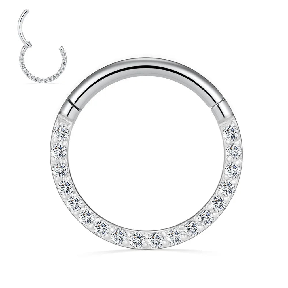 1piece Surgical Steel Micro Zircon Nose Hinged Ring Forward Septum Clicker Ear Cartilage Tragus Body Jewelry 16G